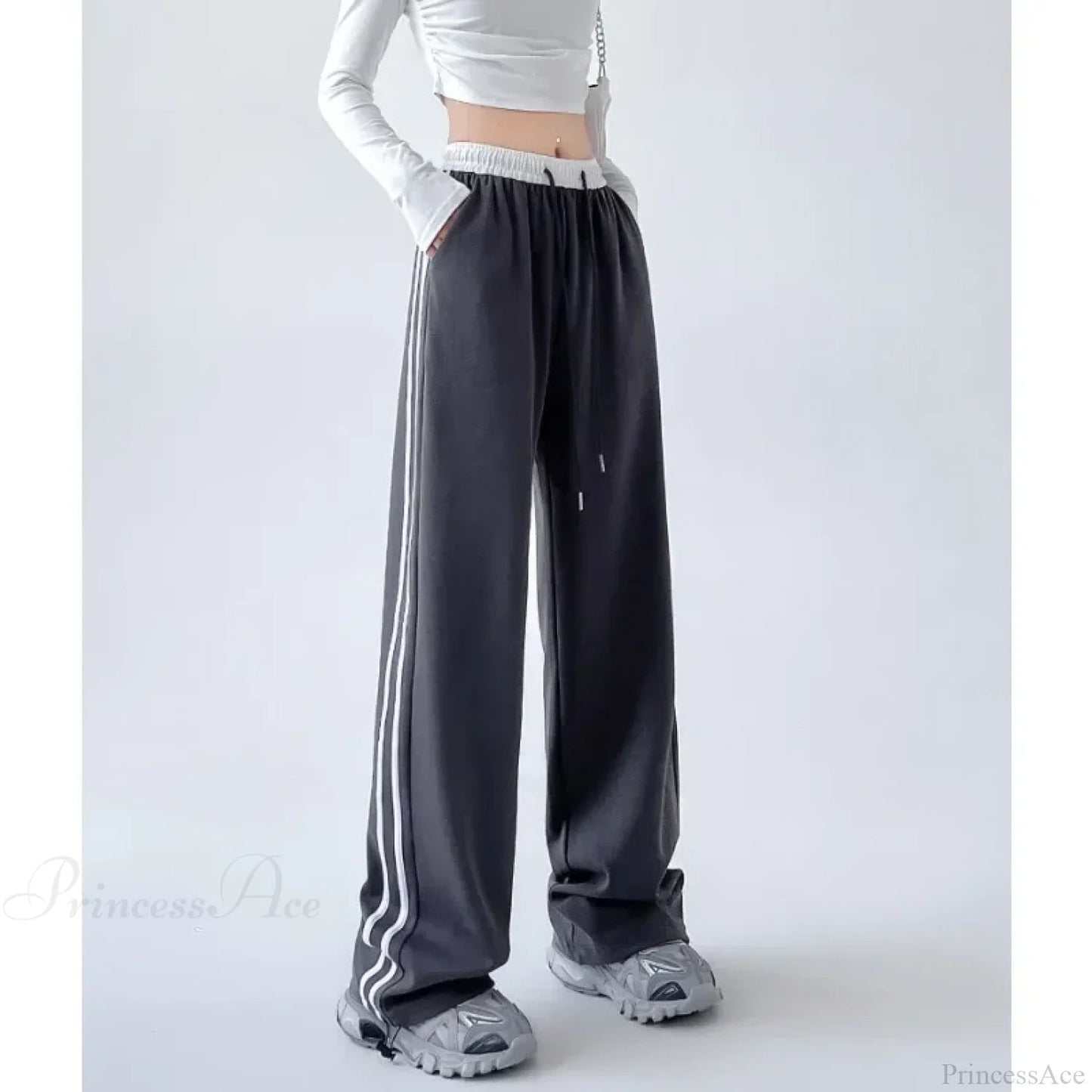 Gray Striped Sweatpants Pants