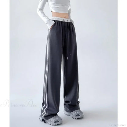 Gray Striped Sweatpants Pants