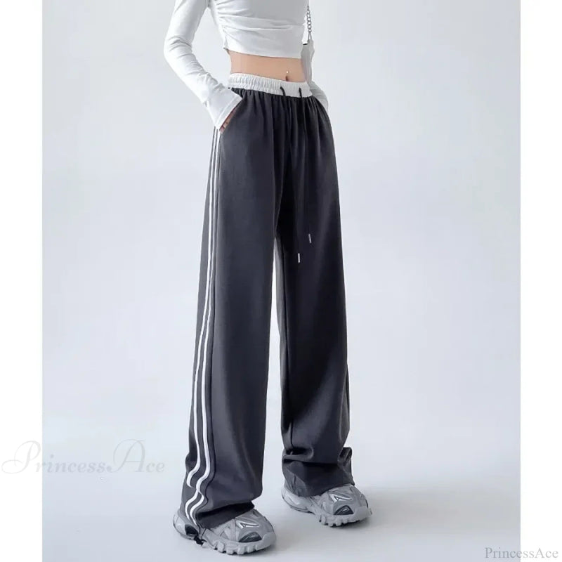 Gray Striped Sweatpants Pants