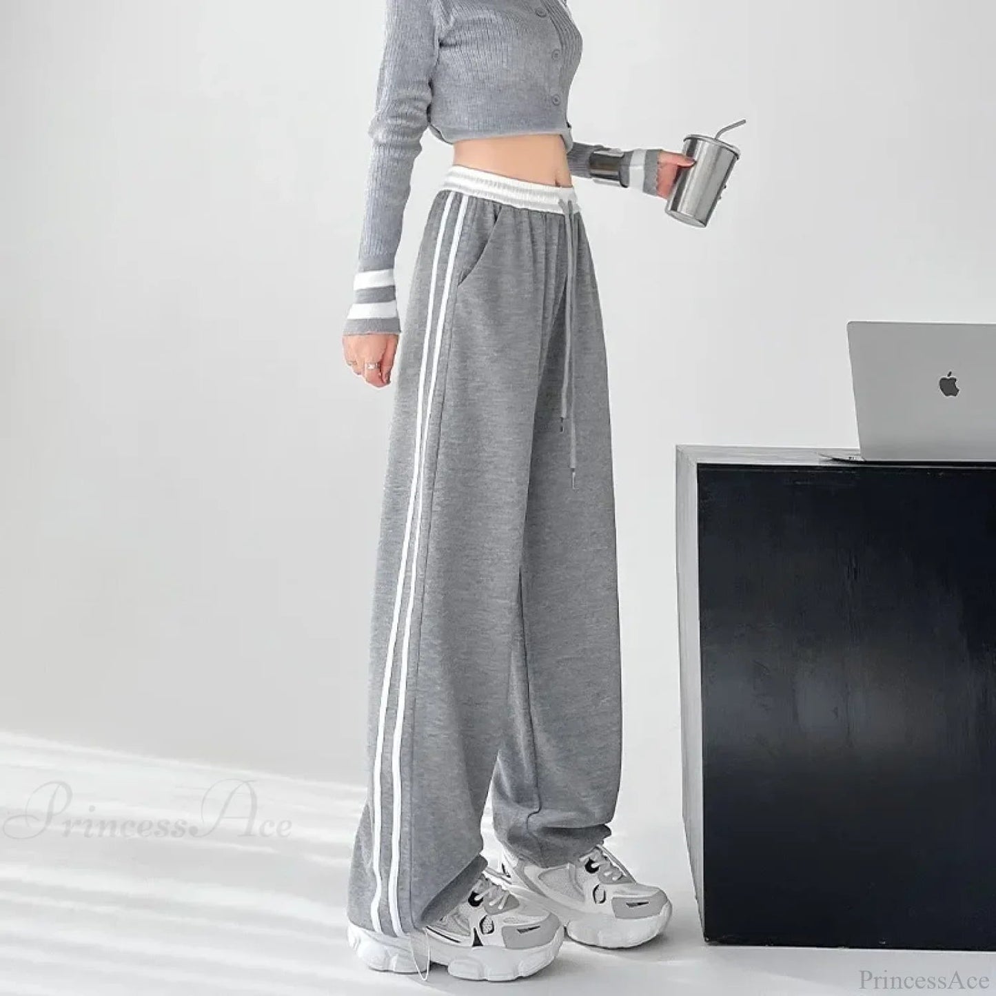 Gray Striped Sweatpants Pants
