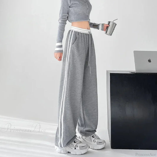 Gray Striped Sweatpants Pants