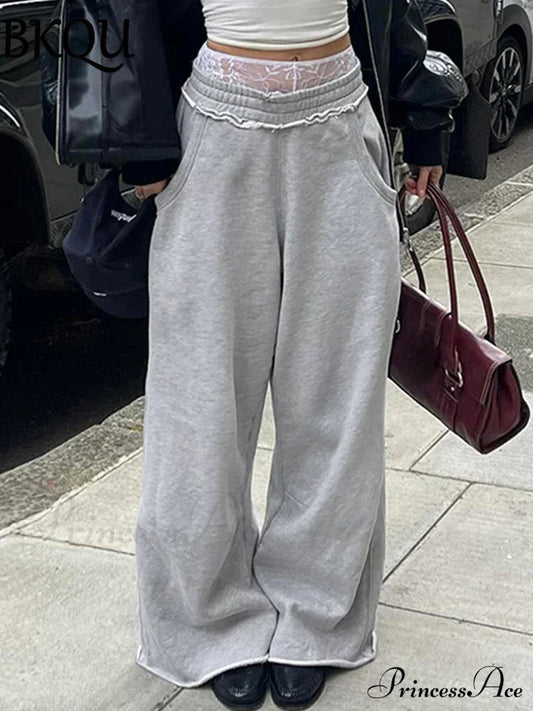 Gray Sweatpants Harajuku Wide Leg Joggers Waist Pocket Baggy Pants