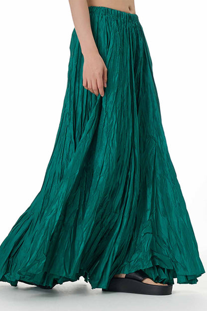 Color Pleated Midi Skirt