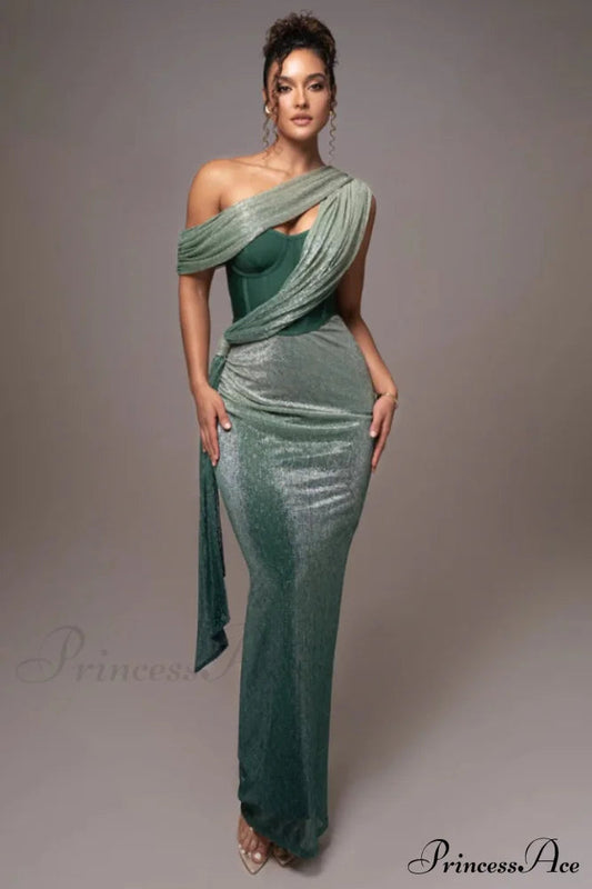 Green Draped Stylish Maxi Dress