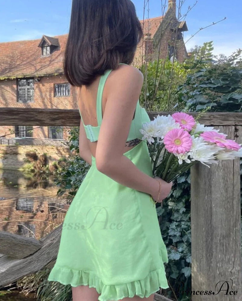 Green Frill Stylish Mini Dress