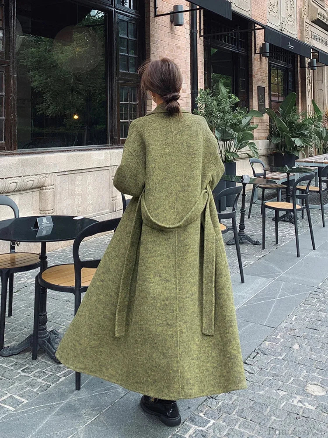 Green Wool Lapel Double-breasted Overcoat