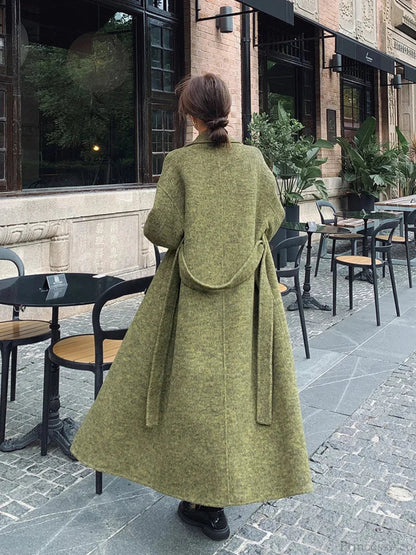 Green Wool Lapel Double-breasted Overcoat