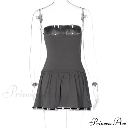 Grey Tube Lace Charming Strap Mini Dress