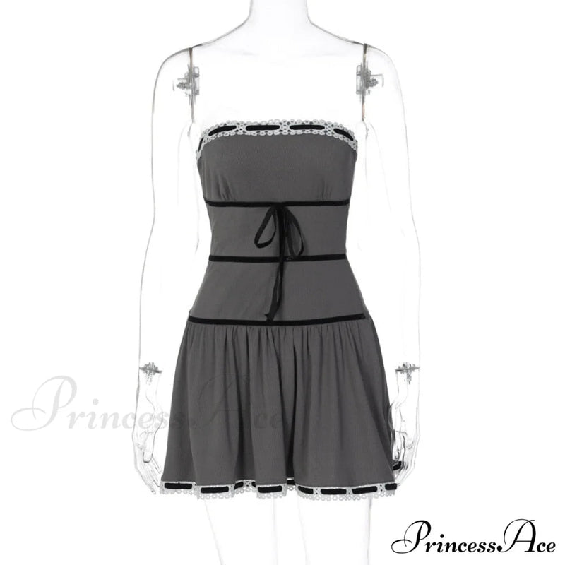 Grey Tube Lace Charming Strap Mini Dress