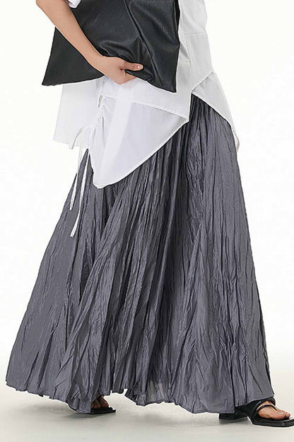 Color Pleated Midi Skirt