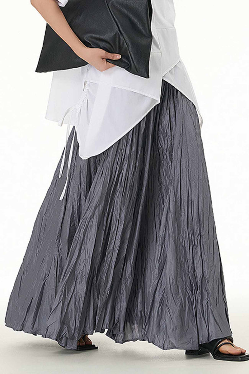 Color Pleated Midi Skirt