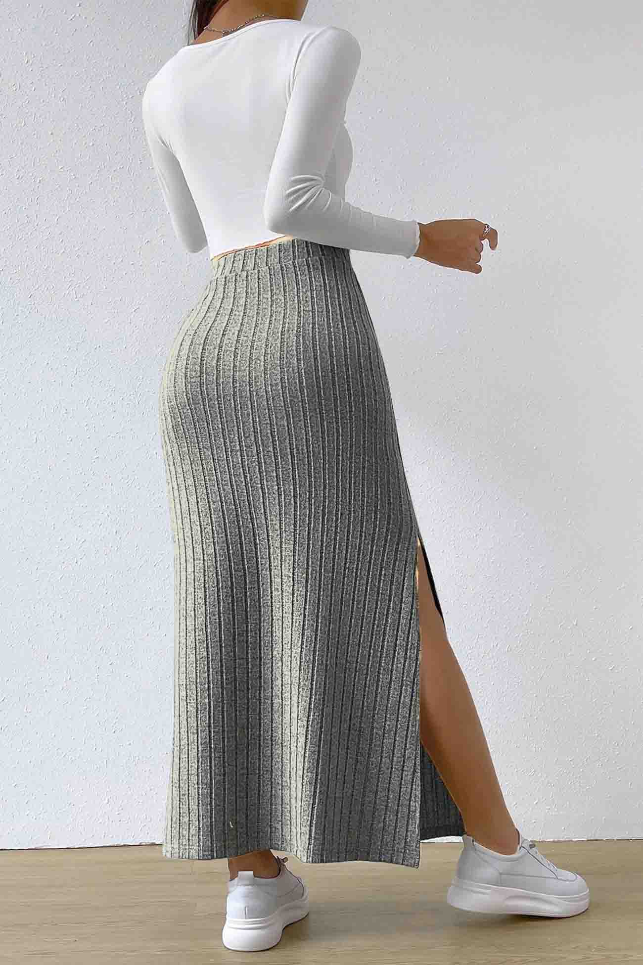 Color Slit Knitted Skirt