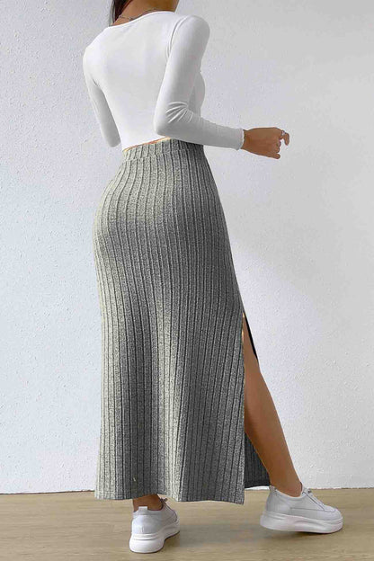 Color Slit Knitted Skirt