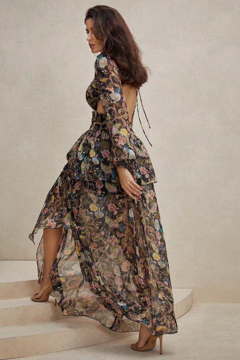 Griselda Printed Cut-out Chiffon Maxi Dress