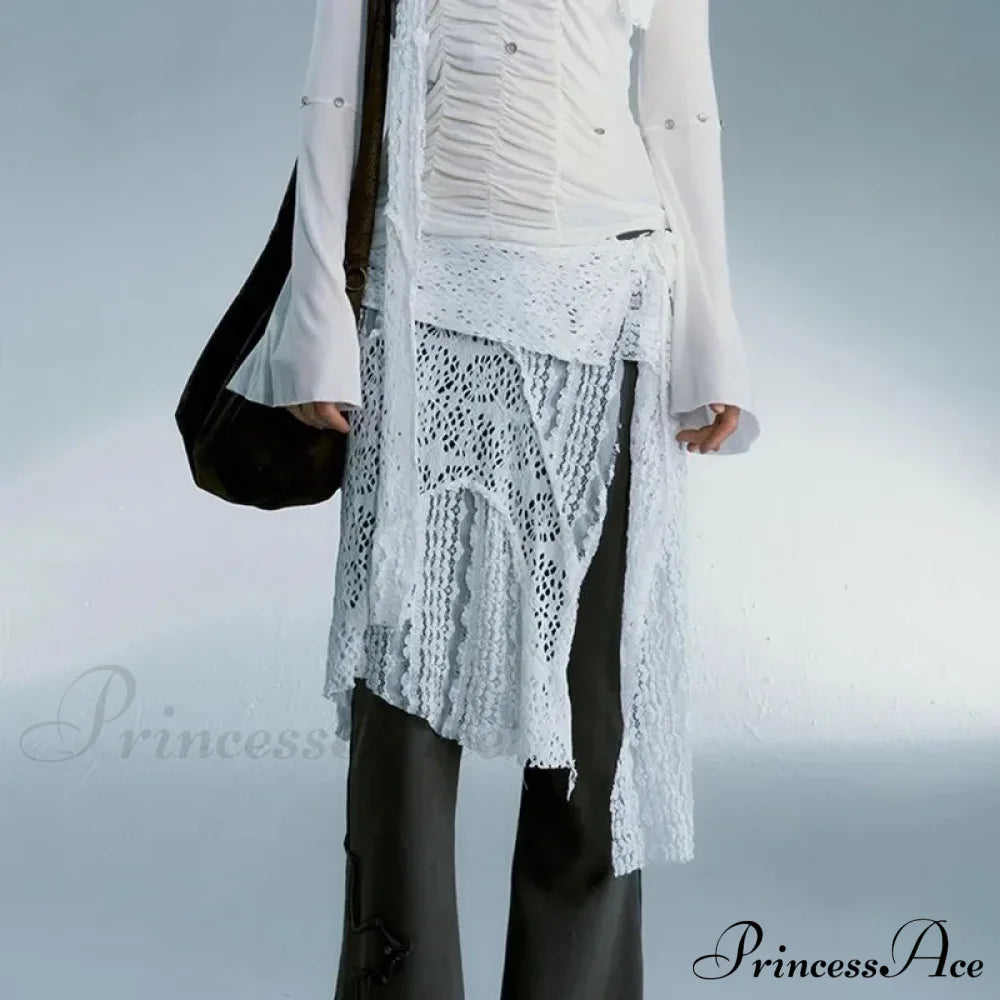 Grunge Lace Irregular Tulle Patchwork Skirt