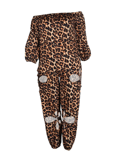 Off the Shoulder Camo Print Cut Out Jumpsuit Ar5022