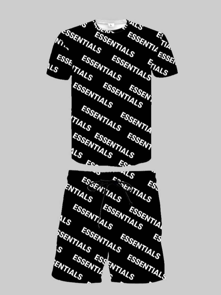 Letter Print Drawstring Shorts Set Ar50115