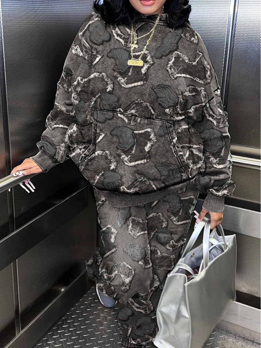 Camo Print Kangaroo Pocket Pants Set Bo3016