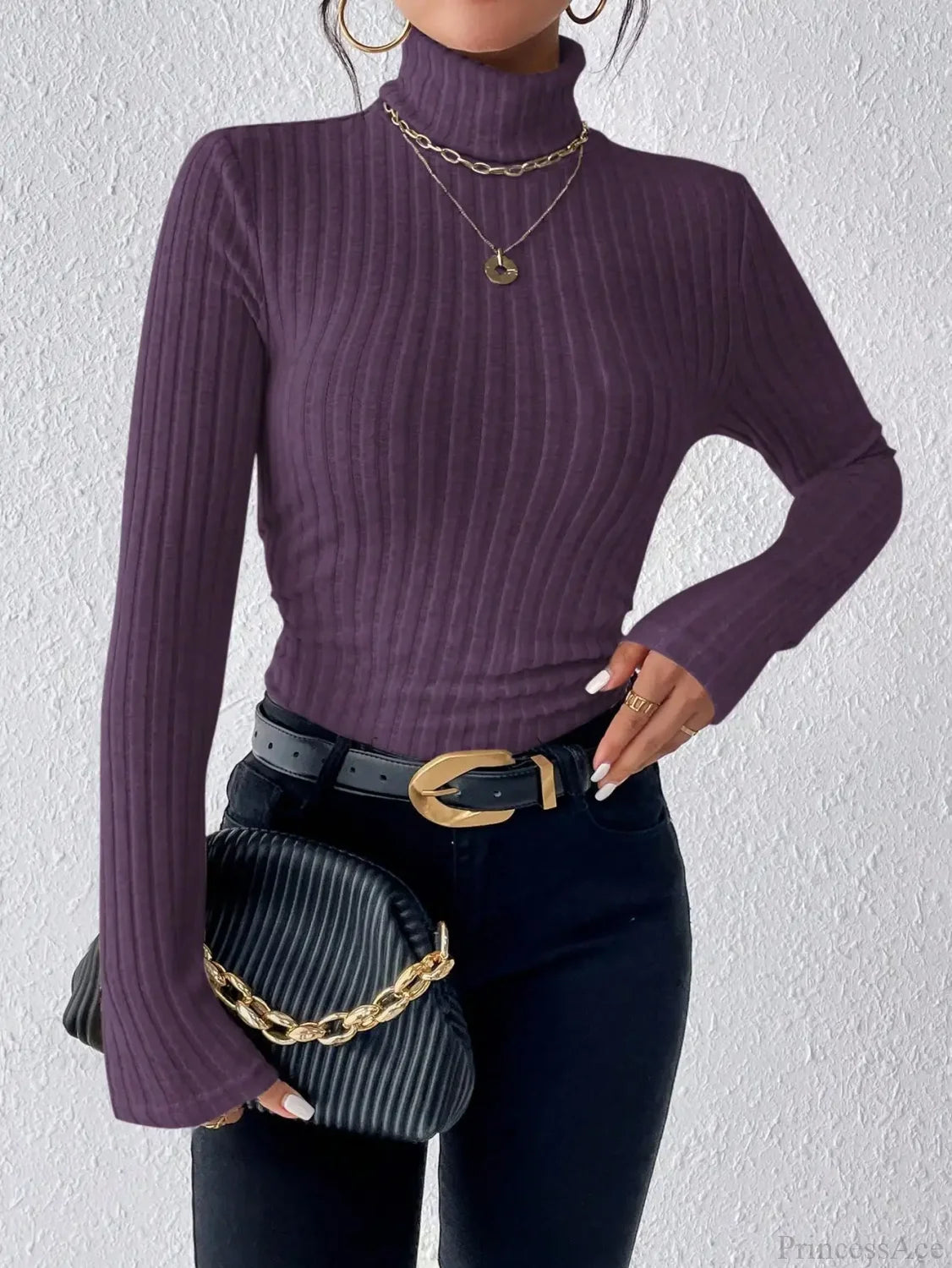 Half Turtleneck Sweater Slim Long Sleeve Knit Top