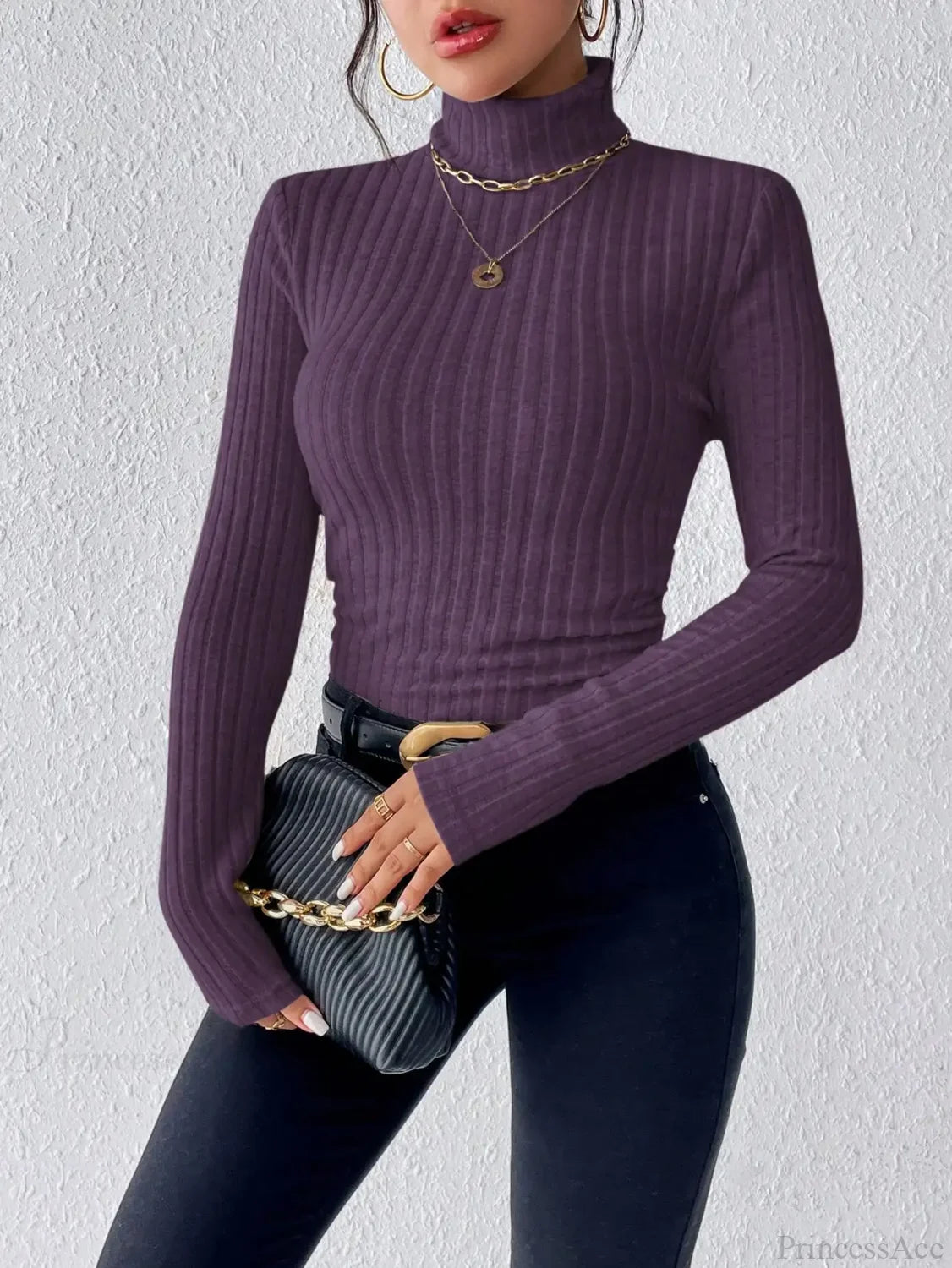 Half Turtleneck Sweater Slim Long Sleeve Knit Top