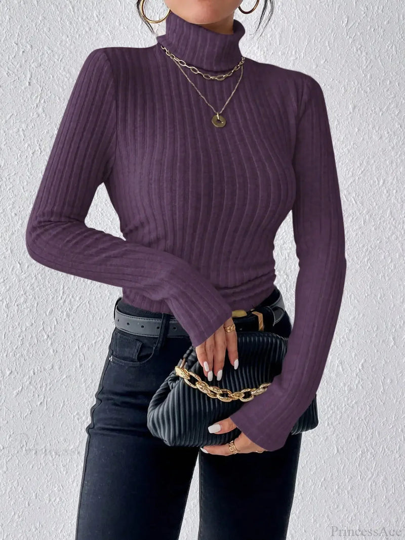 Half Turtleneck Sweater Slim Long Sleeve Knit Top