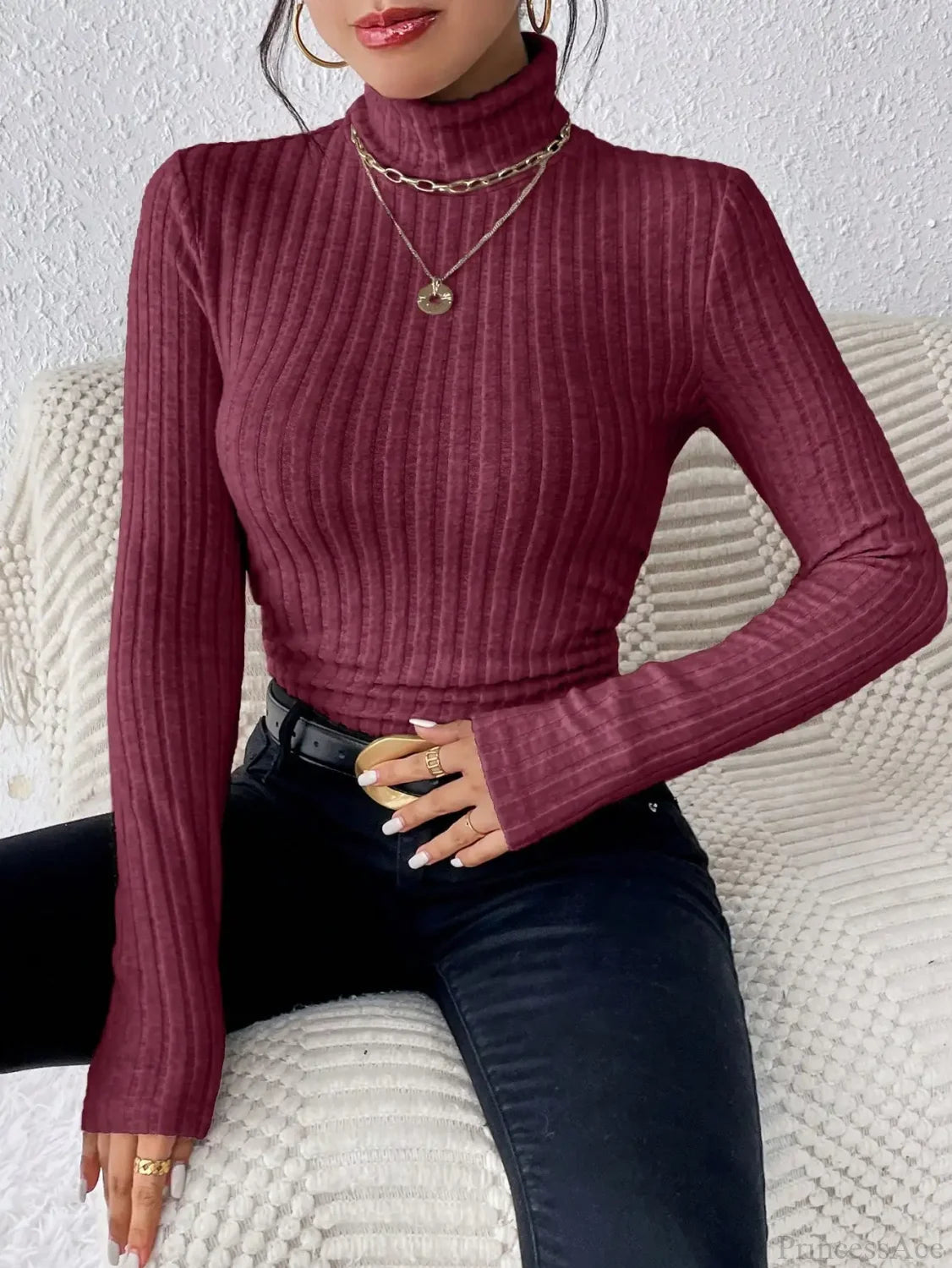 Half Turtleneck Sweater Slim Long Sleeve Knit Top