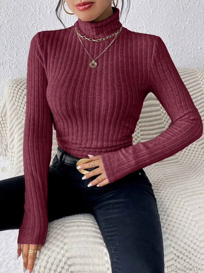 Half Turtleneck Sweater Slim Long Sleeve Knit Top