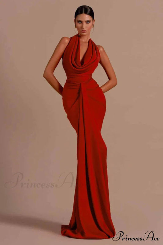 Halter Draped Stylish Mermaid Maxi Dress