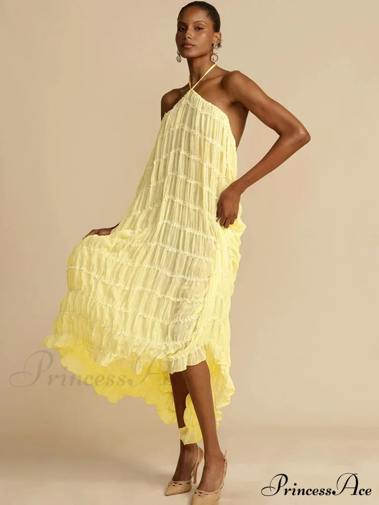 Halter Neck Stylish Ruched Midi Dress