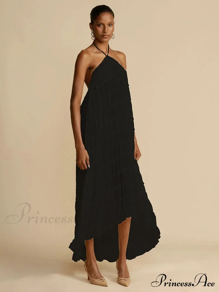 Halter Neck Stylish Ruched Midi Dress