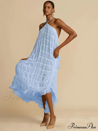 Halter Neck Stylish Ruched Midi Dress