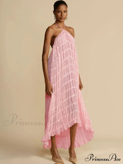 Halter Neck Stylish Ruched Midi Dress