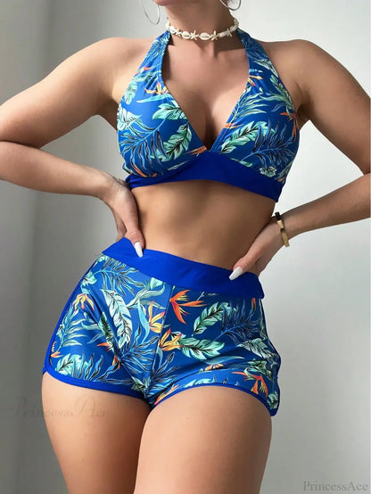 Halter Print Shorts Bikini Two Piece Set