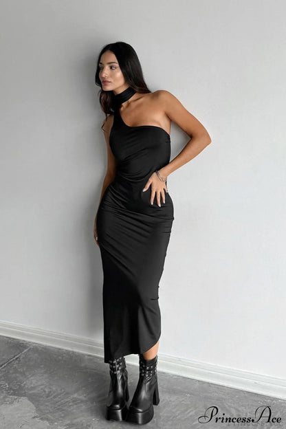 Halter Ruched Bodycon Maxi Dress