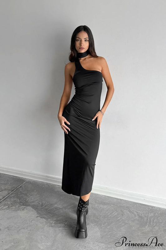 Halter Ruched Bodycon Maxi Dress