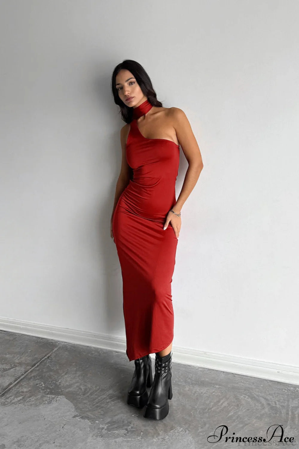 Halter Ruched Bodycon Maxi Dress