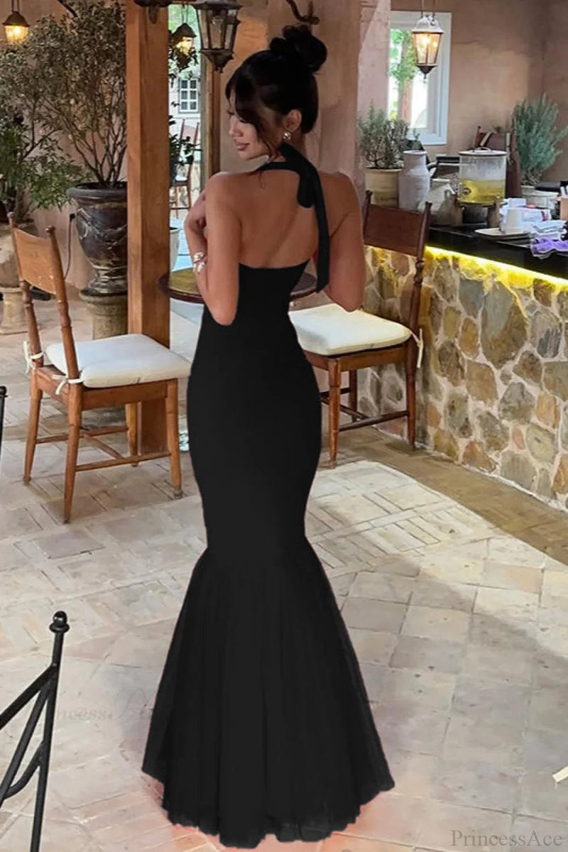 Halter Spliced Fishtail Maxi Dress
