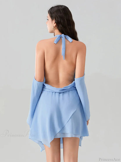 Halter Tie-up Cowl Neck Mini Dress