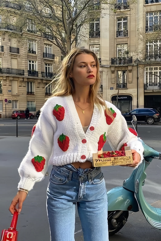 Hanna Strawberry Knit Sweater Cardigan