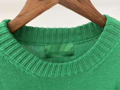 Happy Face Round Neck Wool Knitted Green Christmas Sweater