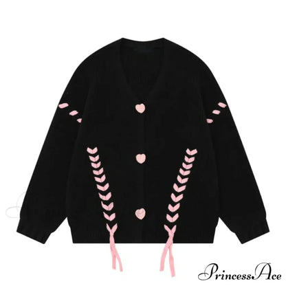 Heart Buttons Ribbion Charming Lace Up Cardigan