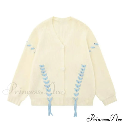 Heart Buttons Ribbion Charming Lace Up Cardigan
