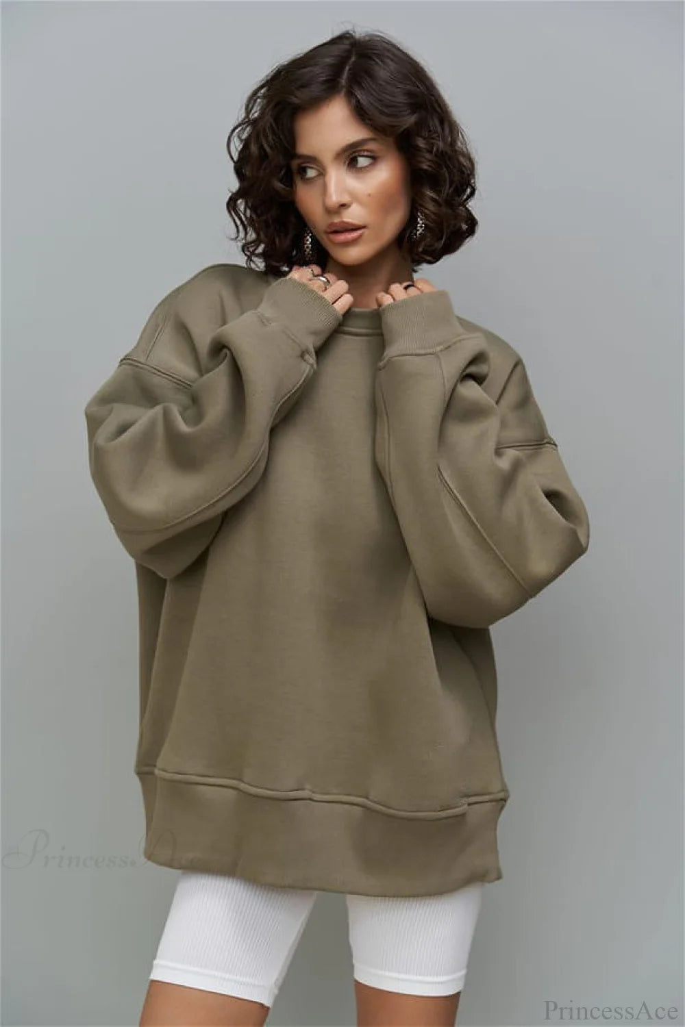 Heavy Rib Tag Print Slouchy Oversized Crewneck Sweatshirt