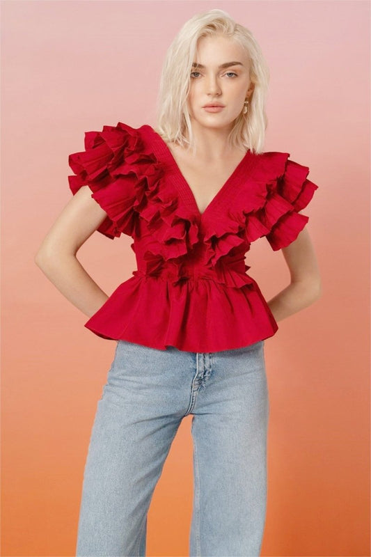 Helen Ruffle V-neckline Blouse