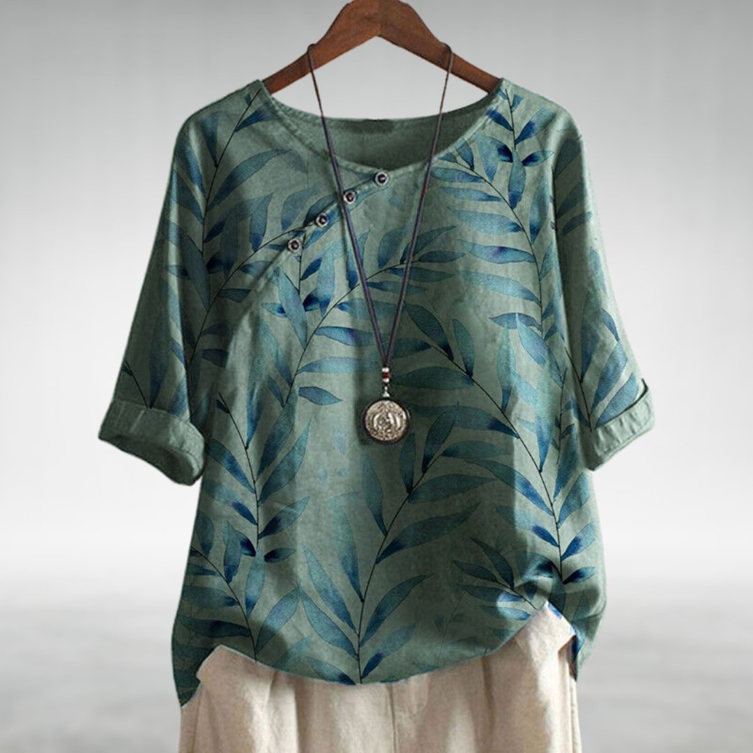 Charlotte | Leaf Print Button Blouse for