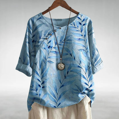 Charlotte | Leaf Print Button Blouse for