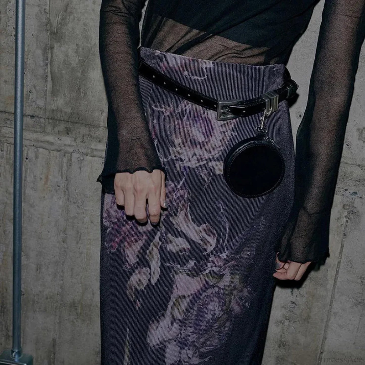 Heyoungirl Purple Print Slit Autumn Skirt