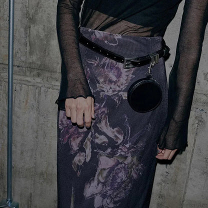 Heyoungirl Purple Print Slit Autumn Skirt