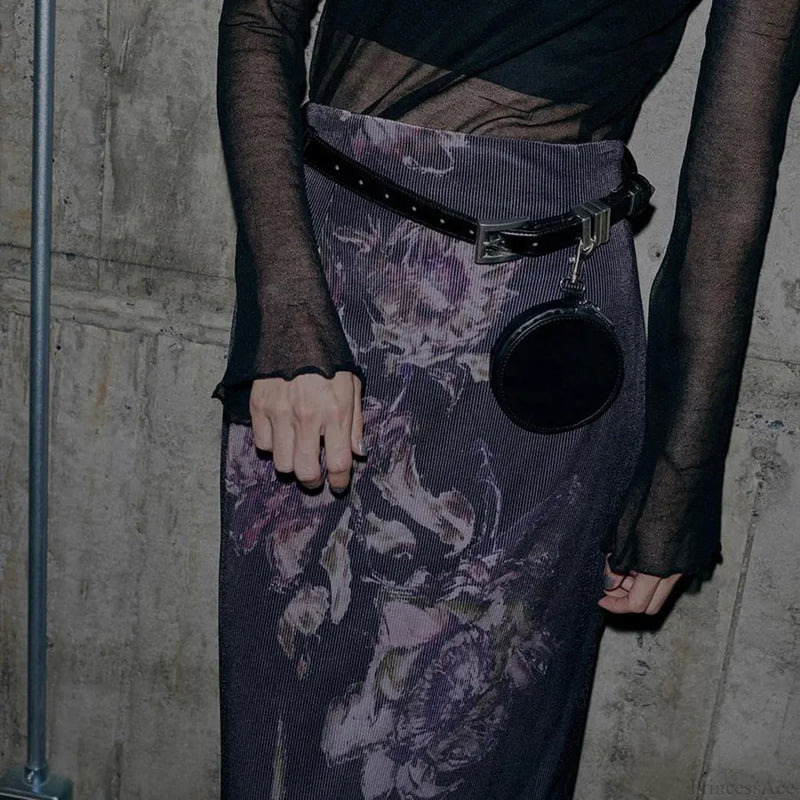 Heyoungirl Purple Print Slit Autumn Skirt