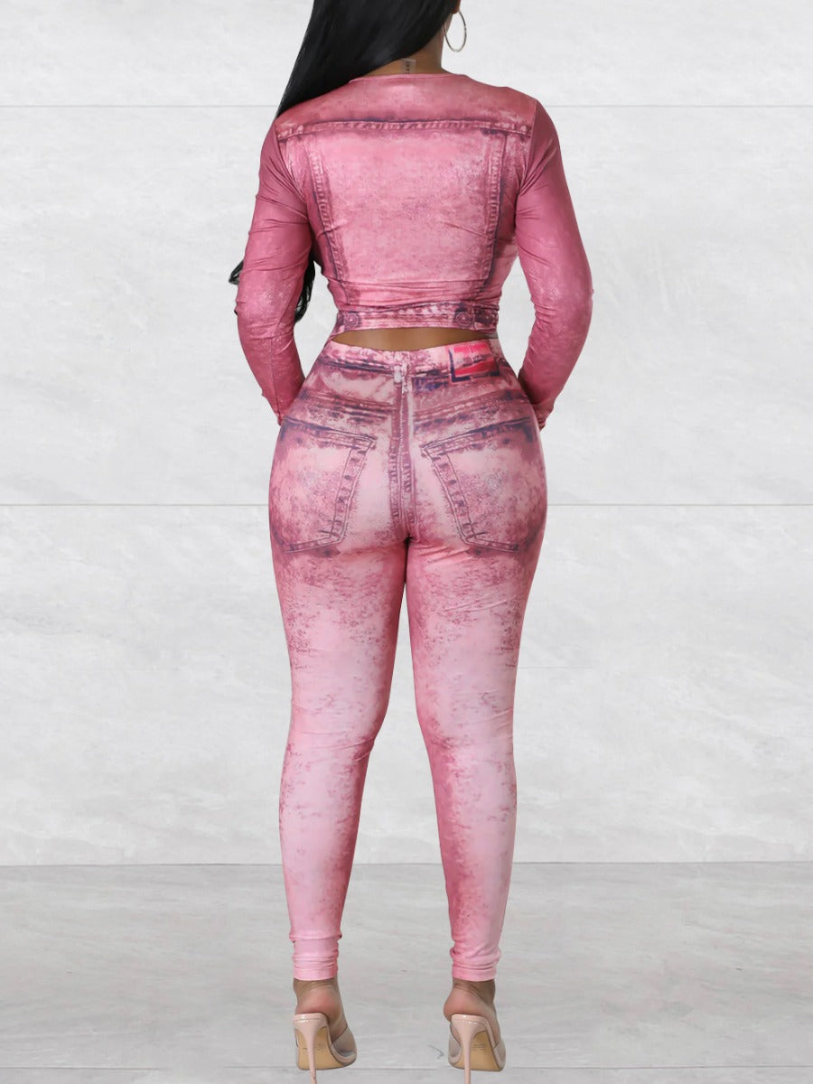 Crop Top Gradient Skinny Pants Set Bo2121